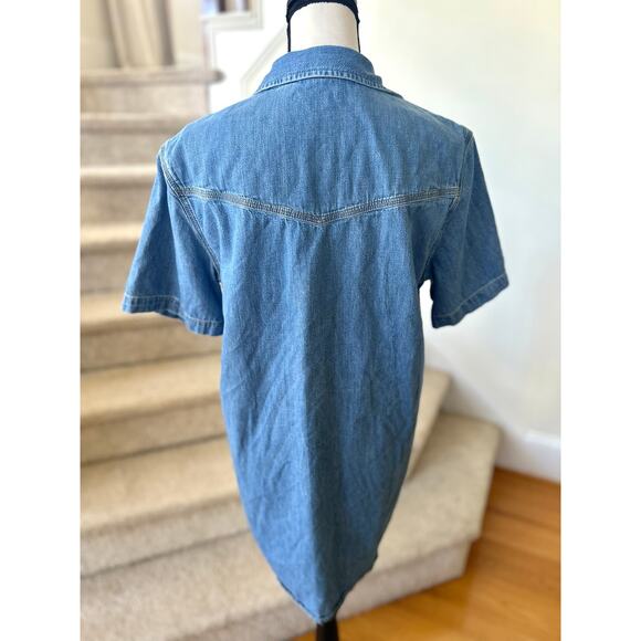 RE/DONE Oversize Denim Medium Blue Wash Boxy Mini Shirt Dress - Picture 4 of 8